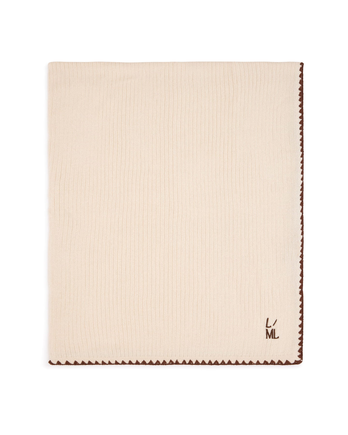 Astor ribbed cotton baby blanket in nude with scalloped edge
