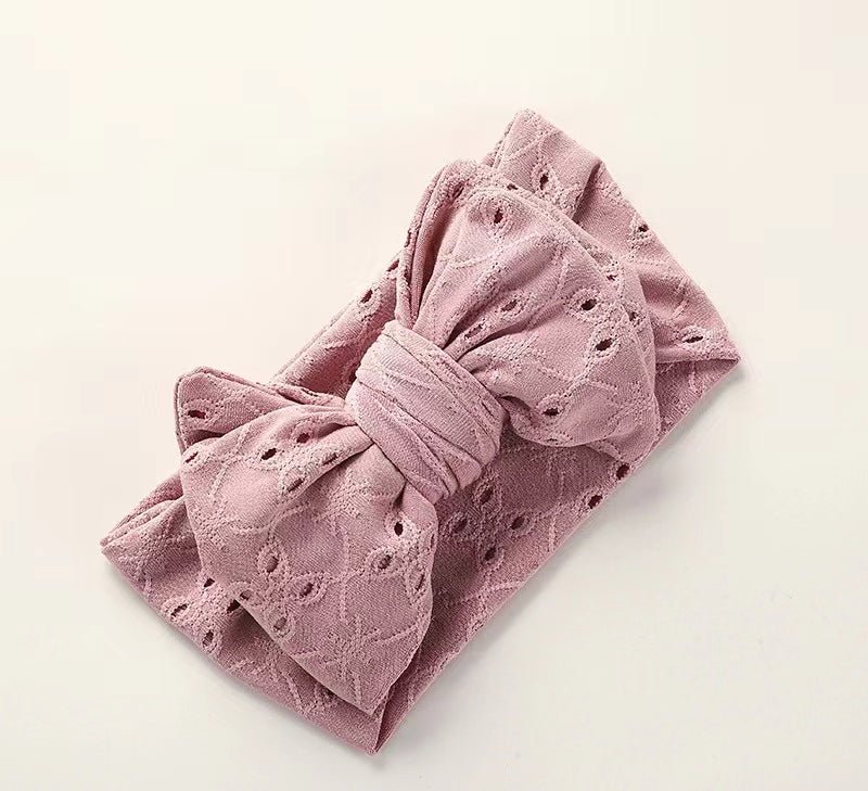 Baby Oversized Topknot Eyelet Headband Bow - Strawberry - Baby Headbands at Louie Meets Lola