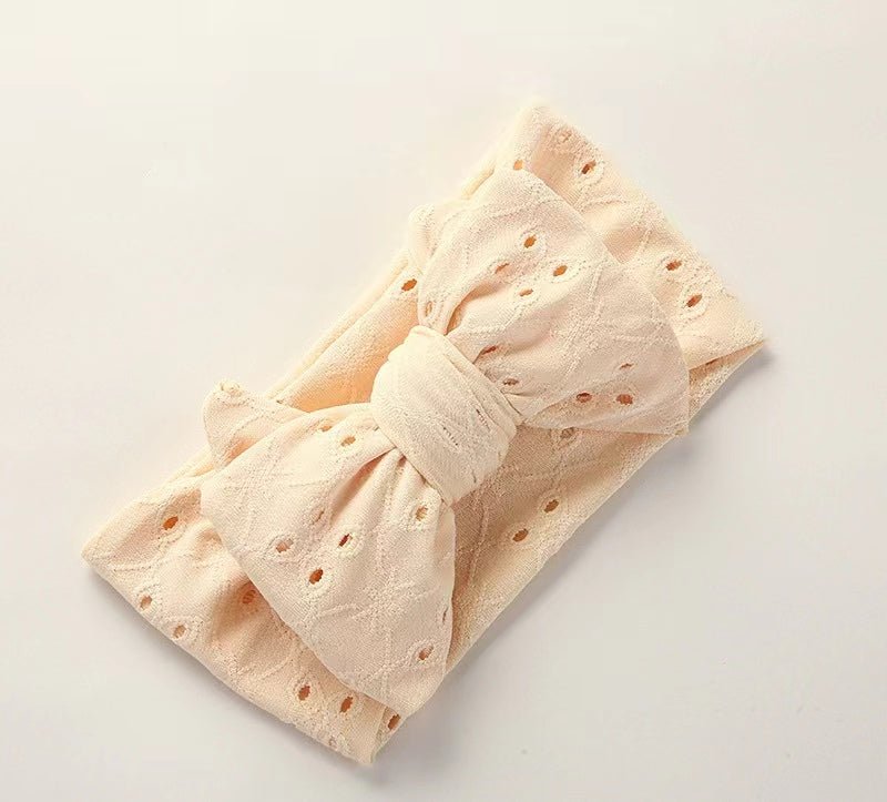Baby Oversized Topknot Eyelet Headband Bow - Peach - Baby Headbands at Louie Meets Lola