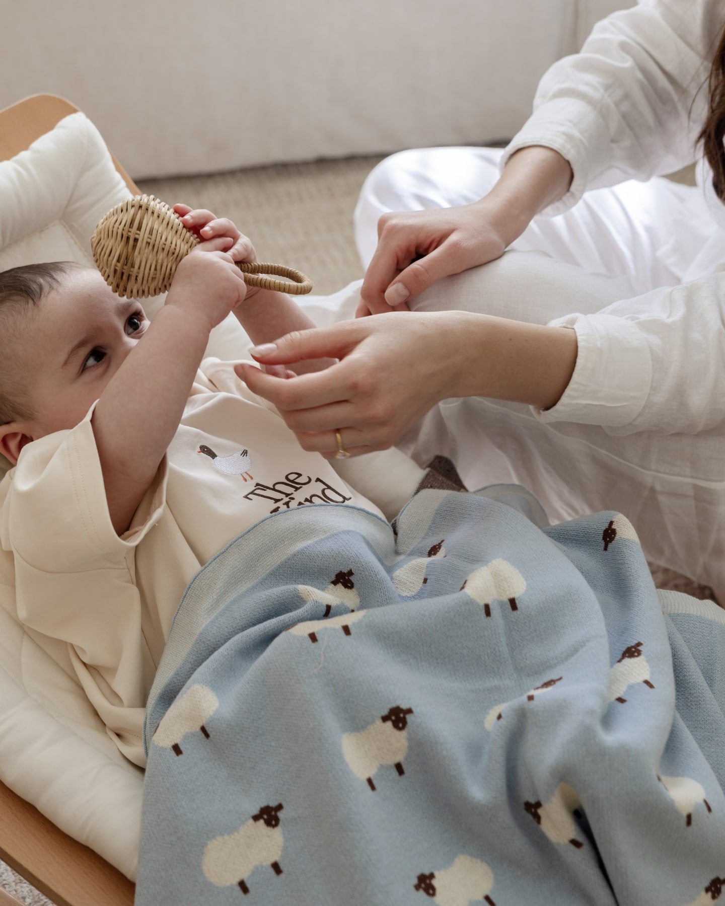 Baah Baah Blanket in Blue - Baby Blankets at Louie Meets Lola
