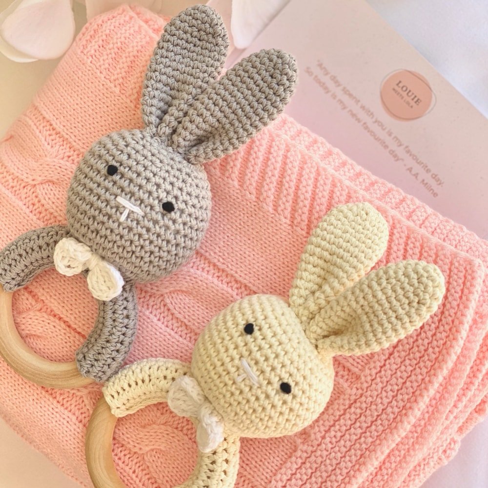 Ruby the Rabbit Crochet Rattle - Buy Rattles at Louie Meets Lola