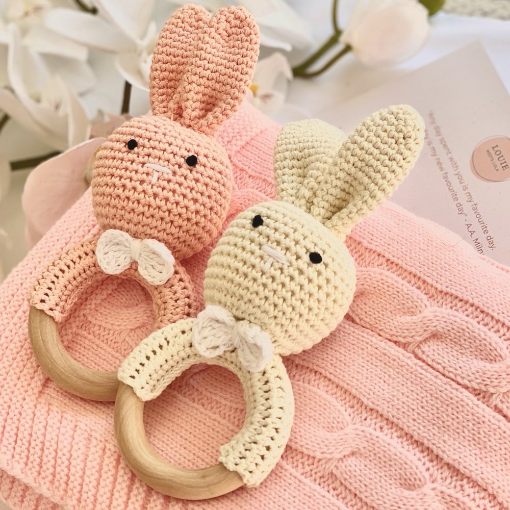Ruby the Rabbit Crochet Rattle - Buy Rattles at Louie Meets Lola