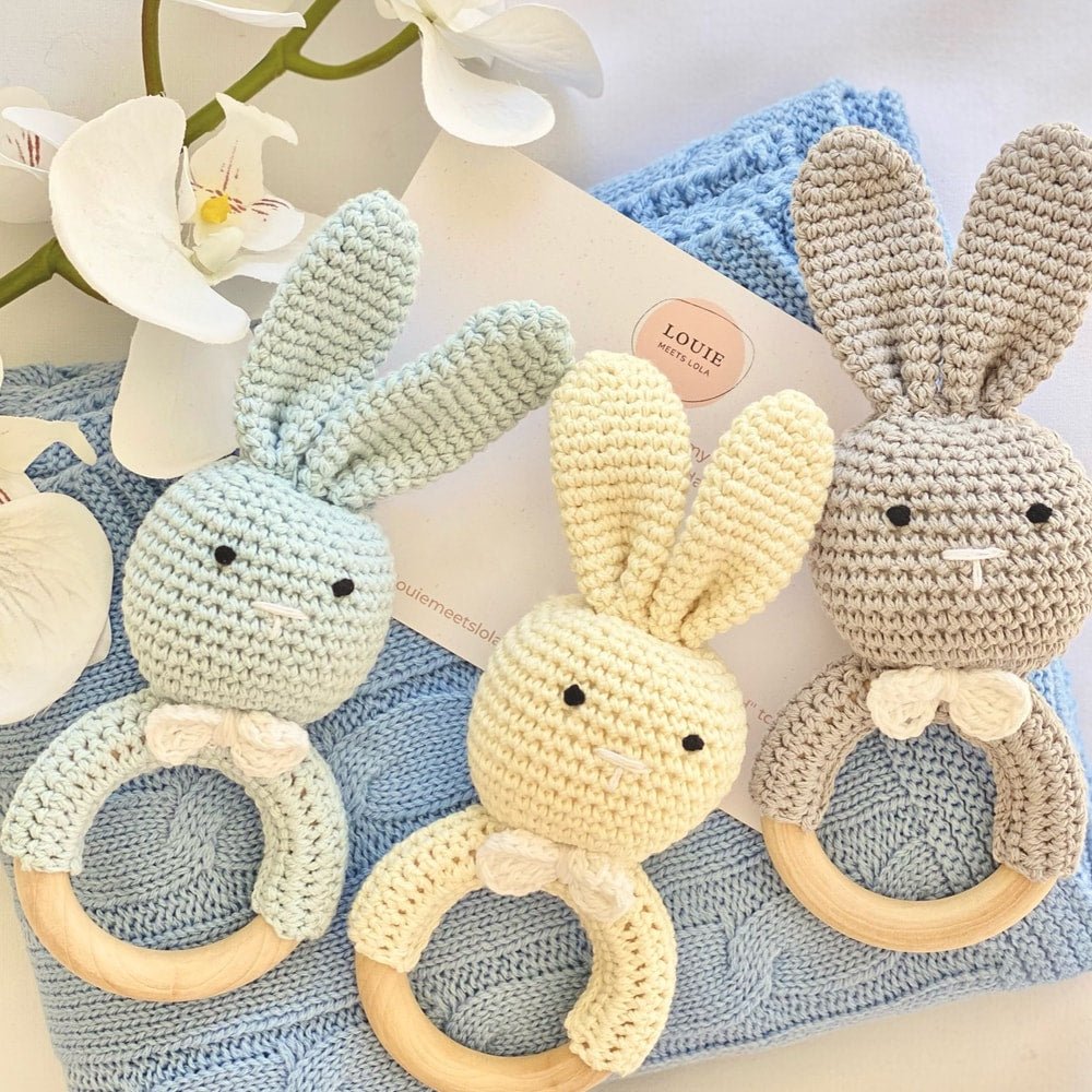 Ruby the Rabbit Crochet Rattle - Buy Rattles at Louie Meets Lola