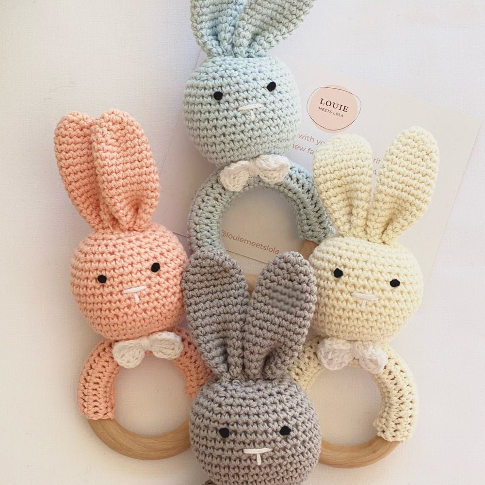 Ruby the Rabbit Crochet Rattle - Buy Rattles at Louie Meets Lola