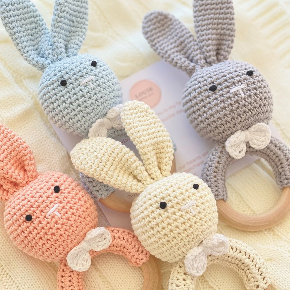 Ruby the Rabbit Crochet Rattle - Buy Rattles at Louie Meets Lola